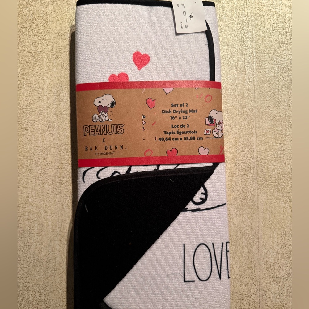 Peanuts X Rae Dunn Snoopy Dish Drying Mats Valentine 2 Reversible 16”x22" NWT